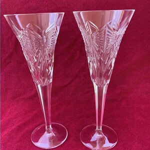 Waterford Crystal Millennium HAPPINESS Toasting Champagne Set of 2 Flutes